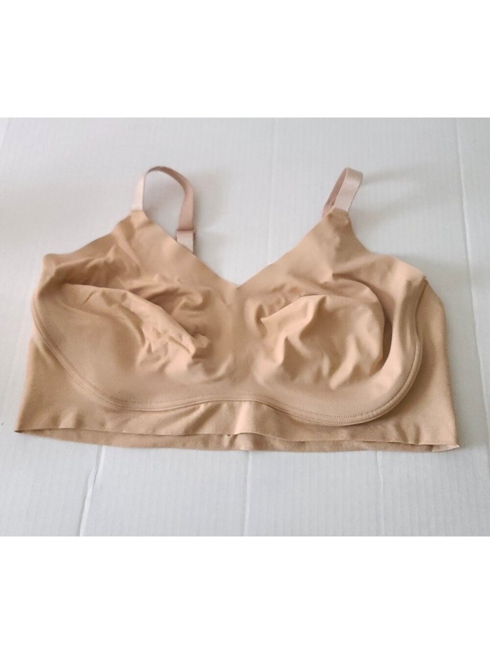 TRUE and Co Body Lift Triangle Pullover Bralette L Beige No Pads Wirefree 14882